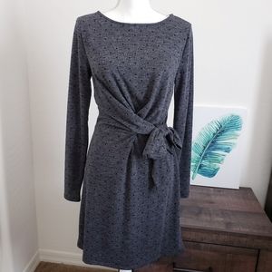 🆕️LOFT Gray Black Polka-dot Long Sleeves Waist Tie Dress SZ Small
